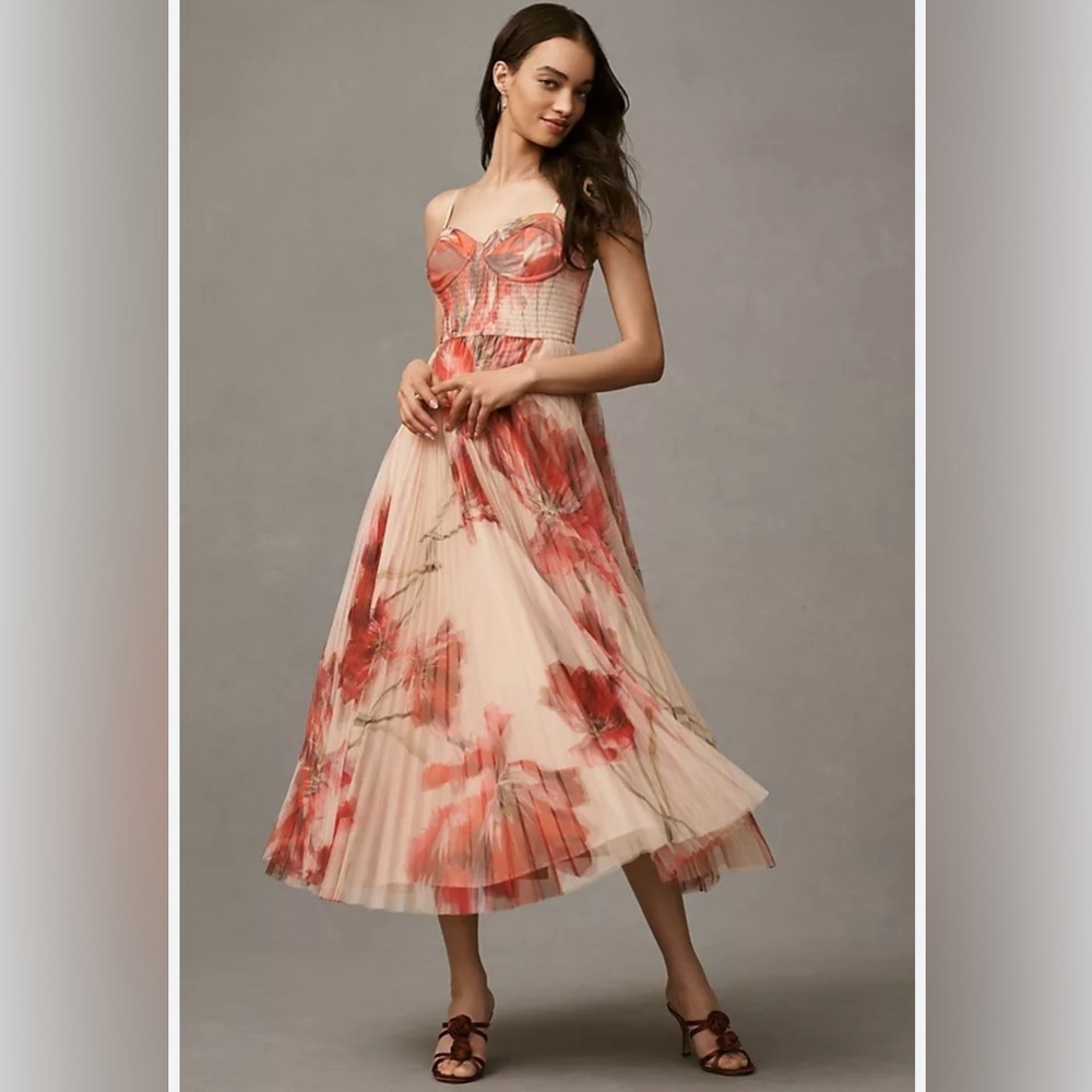 Hutch Anthropologie Brianna Bustier Pleated Tulle Romantic Maxi Dress